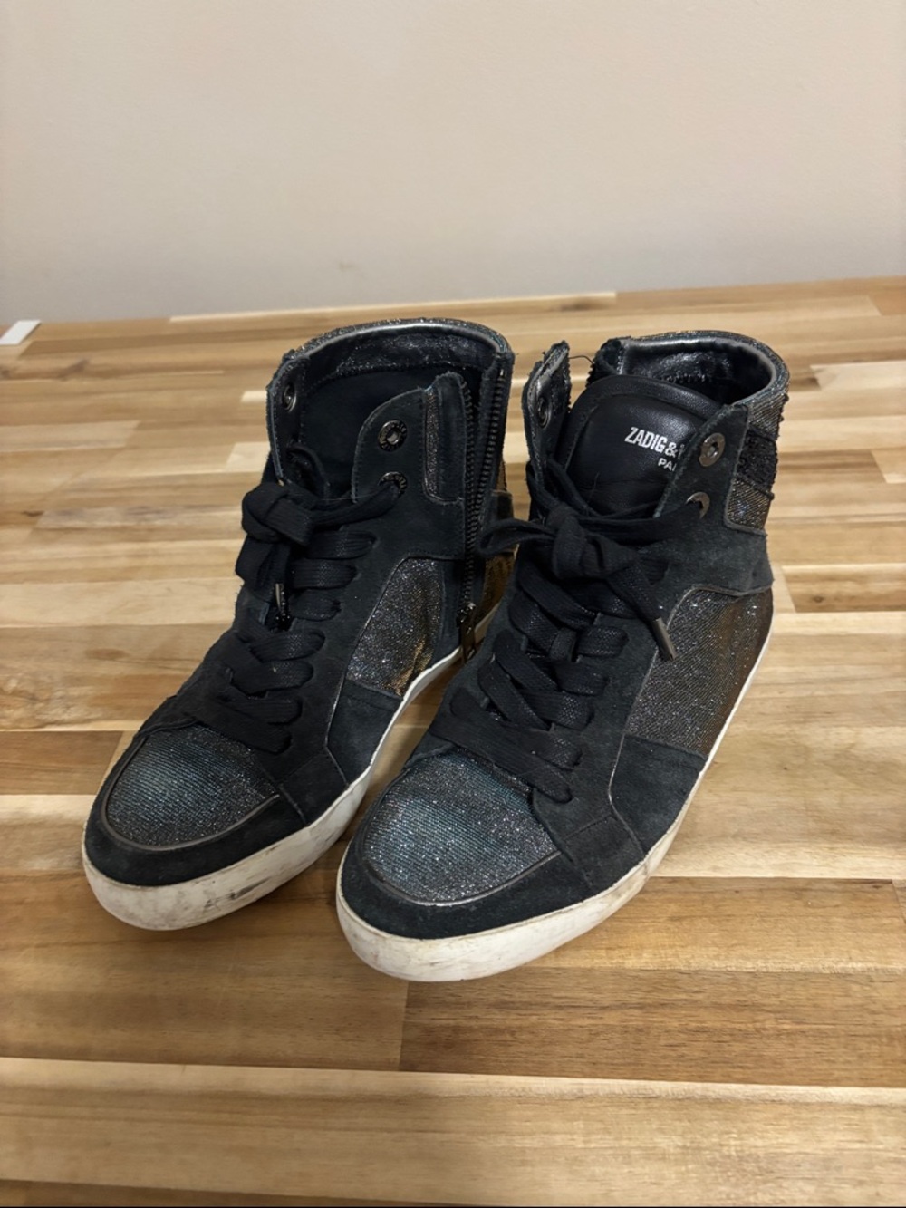 Zadig & Voltaire Black High-Top Glitter Accent Sneakers